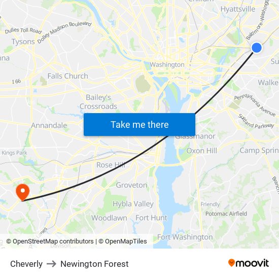 Cheverly to Newington Forest map