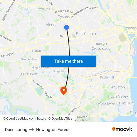 Dunn Loring to Newington Forest map