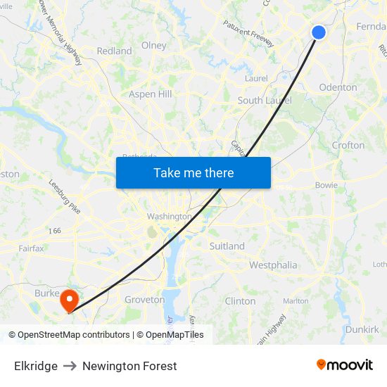 Elkridge to Newington Forest map