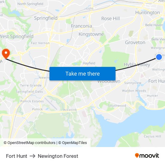 Fort Hunt to Newington Forest map