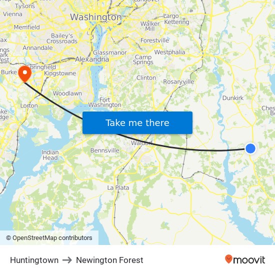 Huntingtown to Newington Forest map