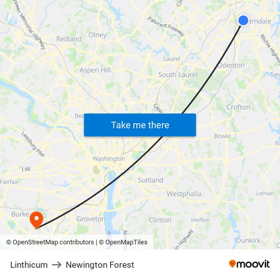 Linthicum to Newington Forest map