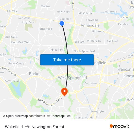 Wakefield to Newington Forest map