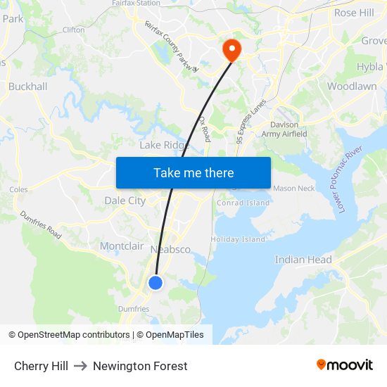 Cherry Hill to Newington Forest map