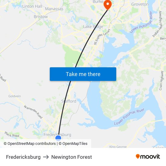 Fredericksburg to Newington Forest map