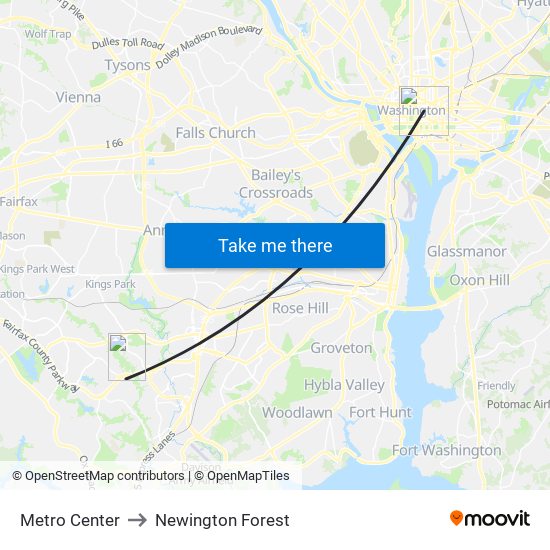 Metro Center to Newington Forest map