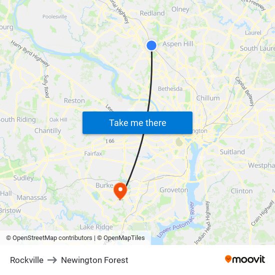 Rockville to Newington Forest map