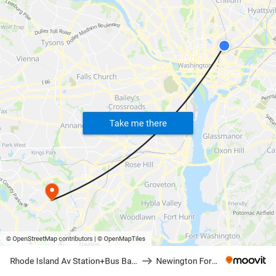 Rhode Island Av Station+Bus Bay D to Newington Forest map