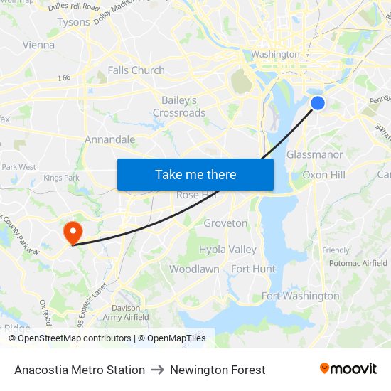 Anacostia Metro Station to Newington Forest map