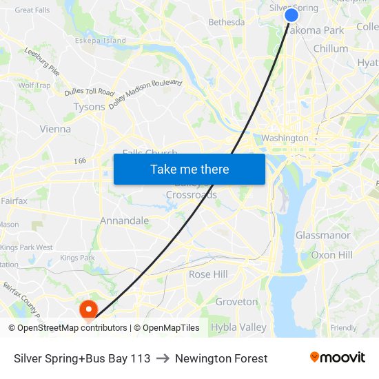 Silver Spring+Bay 113 to Newington Forest map