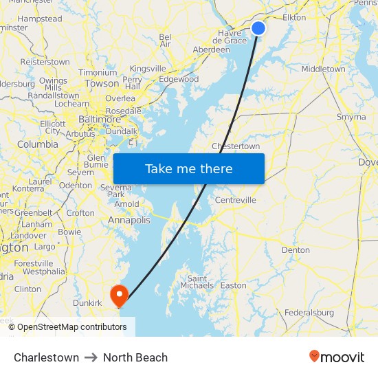 Charlestown to North Beach map