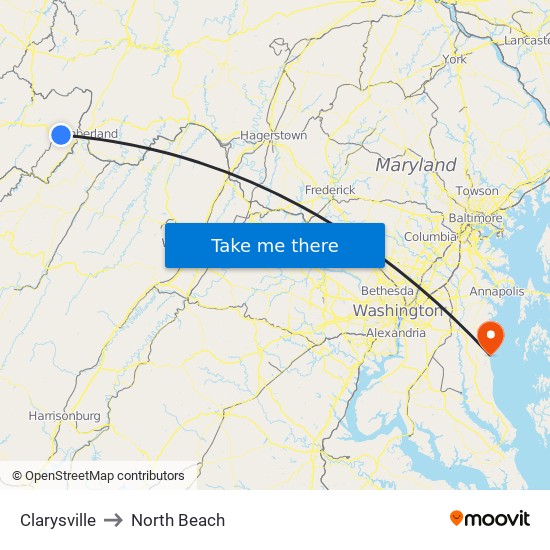 Clarysville to North Beach map