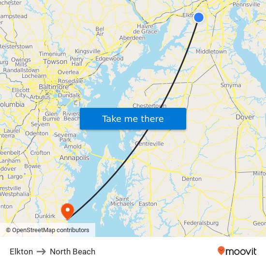 Elkton to North Beach map