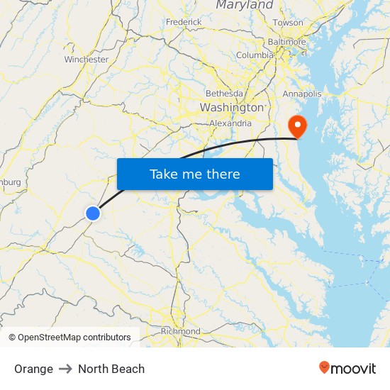 Orange to North Beach map