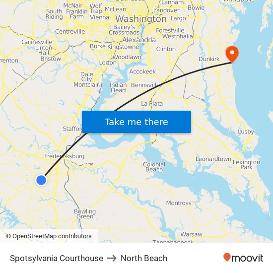 Spotsylvania Courthouse to North Beach map