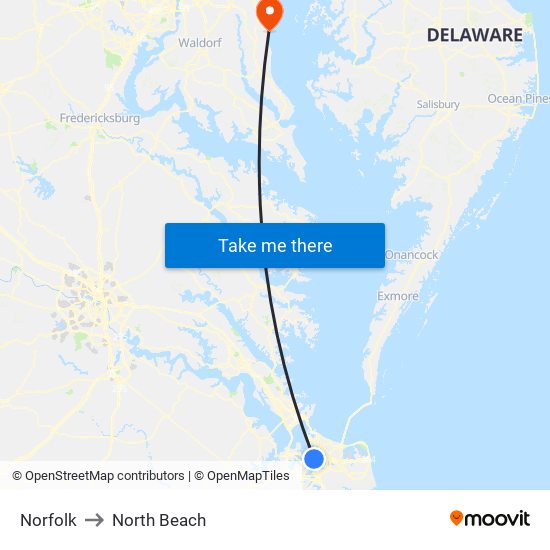 Norfolk to North Beach map