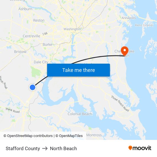 Stafford County to North Beach map