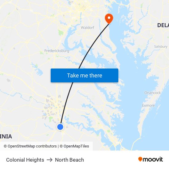 Colonial Heights to North Beach map