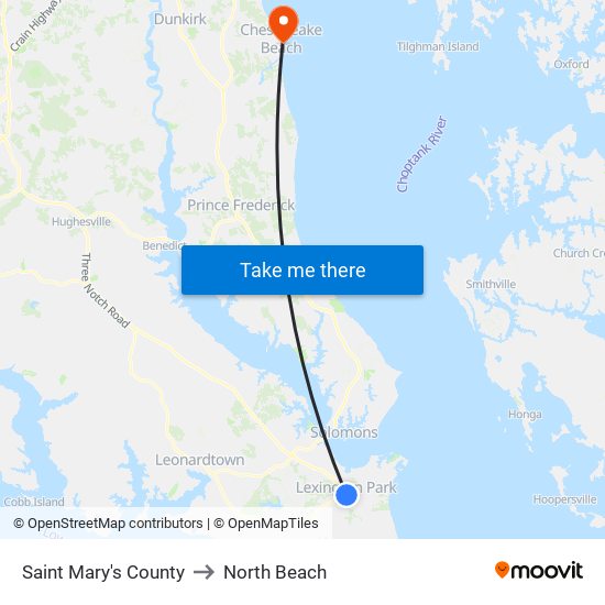 Saint Mary's County to North Beach map