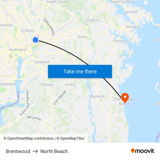 Brentwood to North Beach map