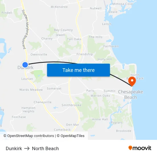 Dunkirk to North Beach map