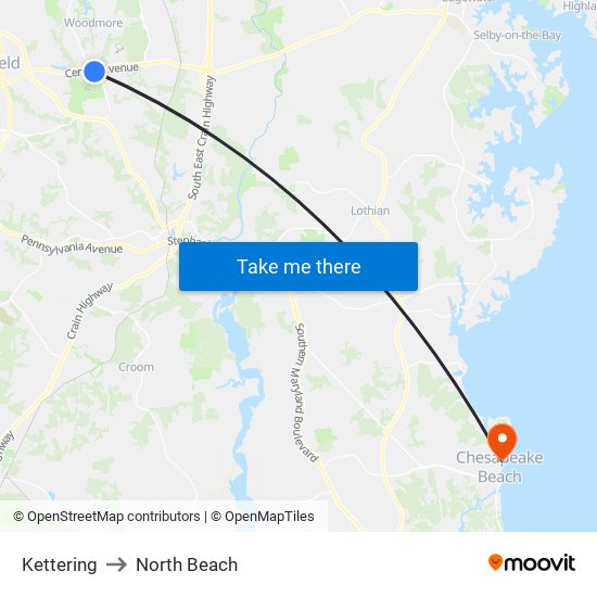 Kettering to North Beach map