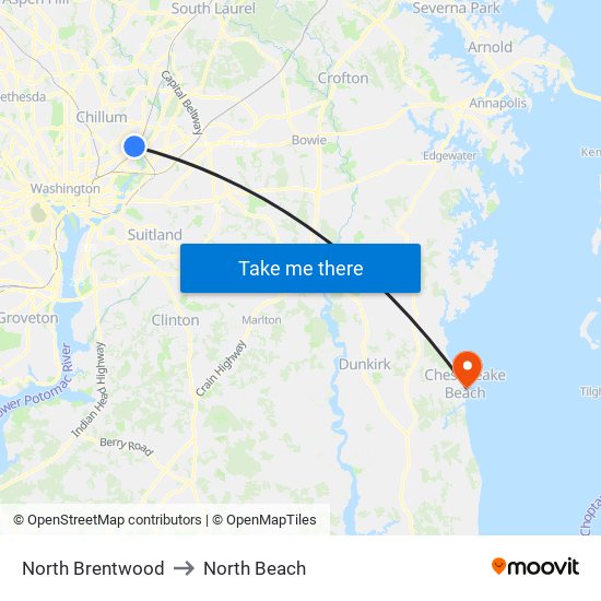 North Brentwood to North Beach map