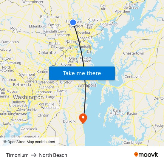 Timonium to North Beach map