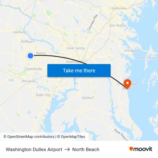 Washington Dulles Airport to North Beach map