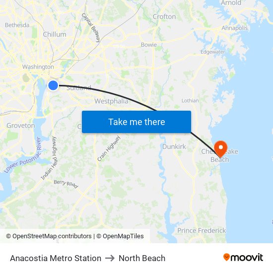 Anacostia Metro Station to North Beach map