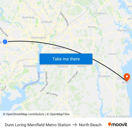 Dunn Loring Merrifield Metro Station to North Beach map