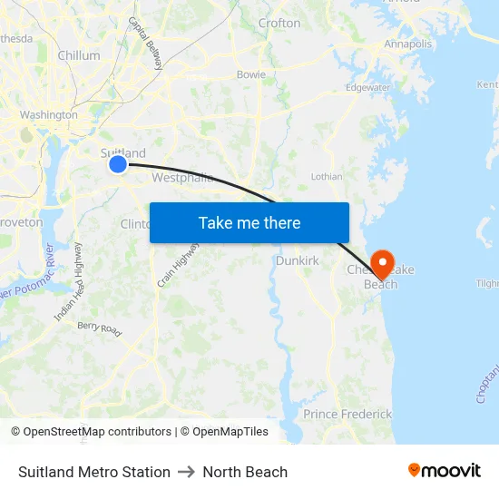 Suitland Metro Station to North Beach map