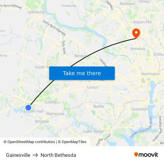 Gainesville to North Bethesda map