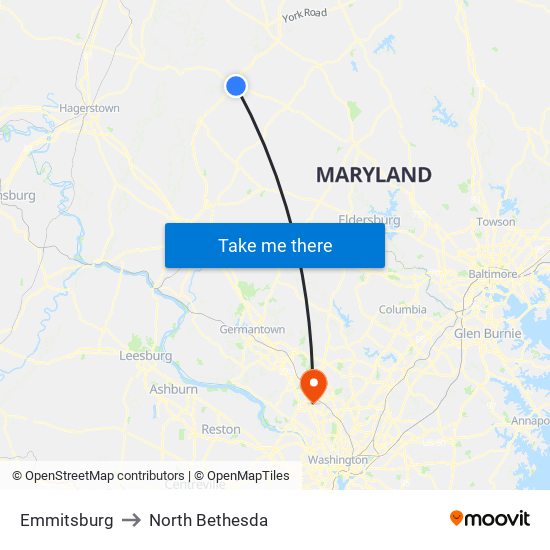 Emmitsburg to North Bethesda map