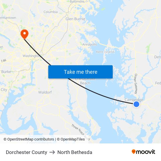 Dorchester County to North Bethesda map