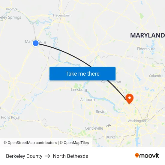 Berkeley County to North Bethesda map