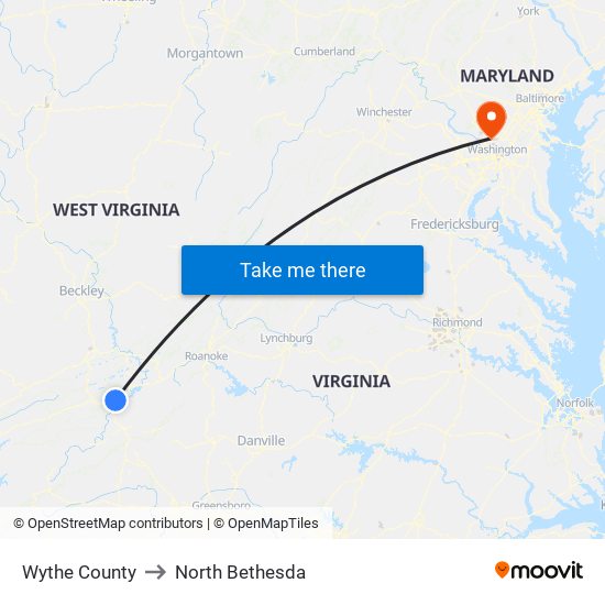 Wythe County to North Bethesda map