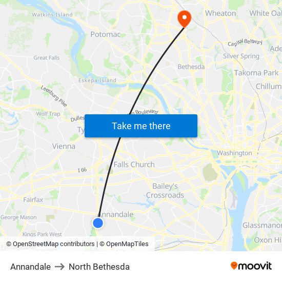 Annandale to North Bethesda map