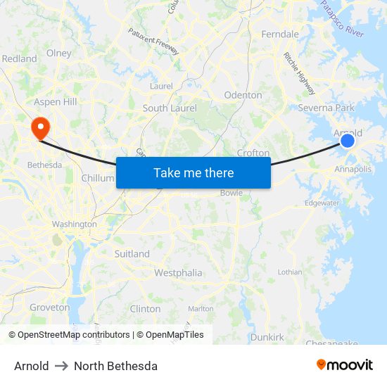 Arnold to North Bethesda map