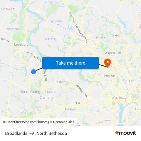 Broadlands to North Bethesda map