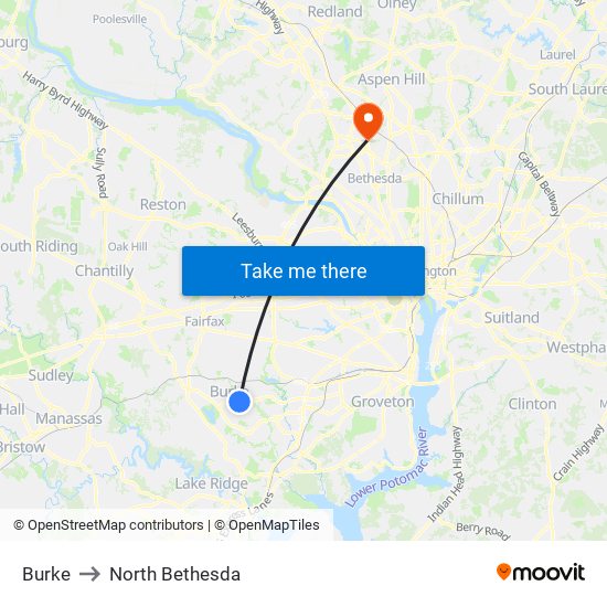 Burke to North Bethesda map