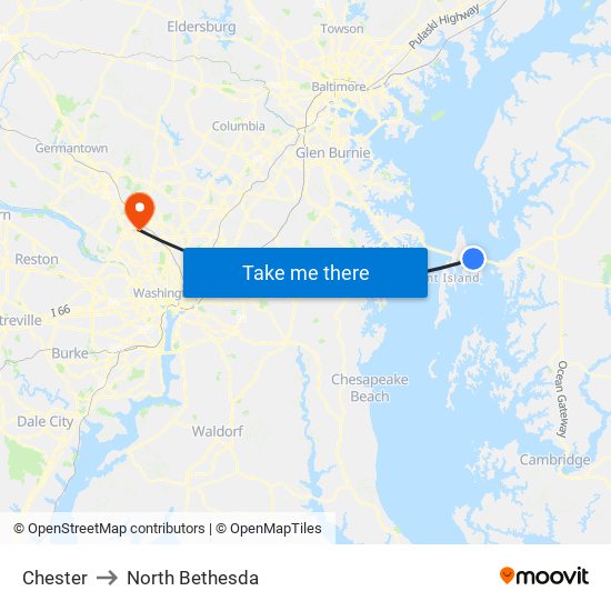 Chester to North Bethesda map