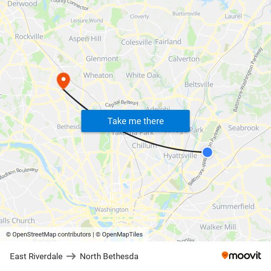 East Riverdale to North Bethesda map