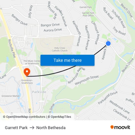 Garrett Park to North Bethesda map