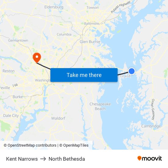 Kent Narrows to North Bethesda map