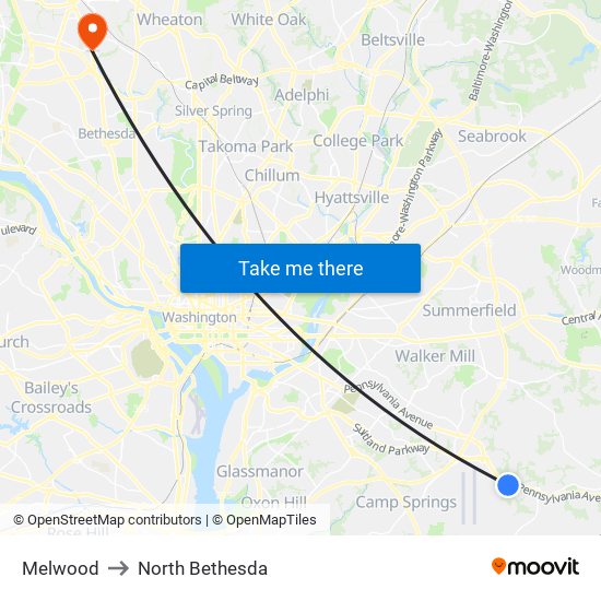 Melwood to North Bethesda map