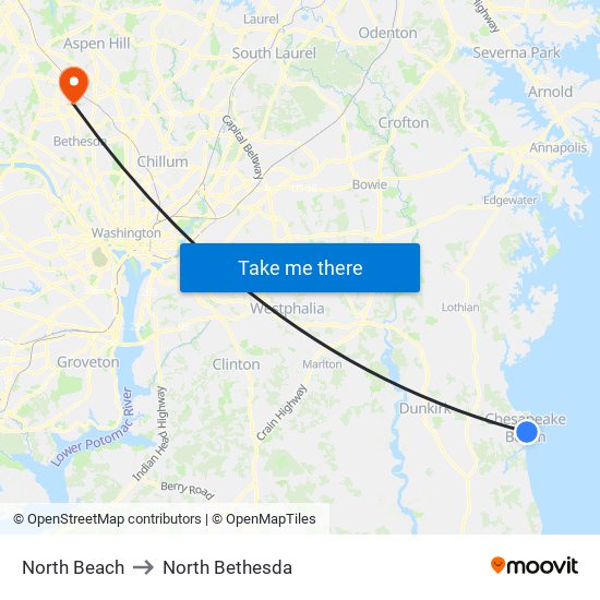 North Beach to North Bethesda map