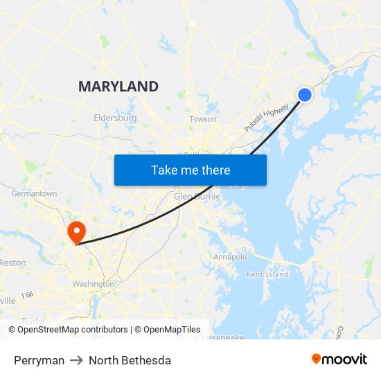 Perryman to North Bethesda map