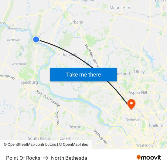 Point Of Rocks to North Bethesda map