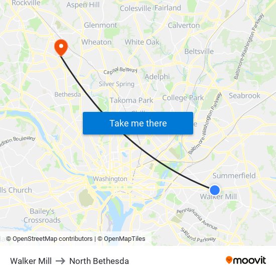 Walker Mill to North Bethesda map